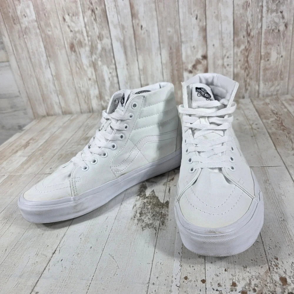 Vans Sk8-Hi White High Top Sneakers Womens 9 Mens 7.5 Canvas Leather Skate Shoes